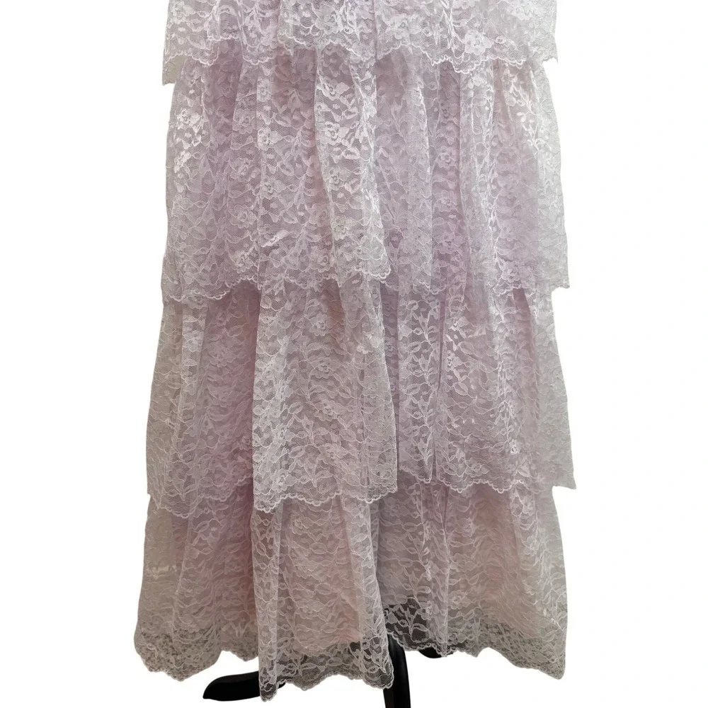 Vintage ILGWU Pink Lace Prairie Dress Made USA Coquette Fairycore Cottage 5 - Picture 11 of 16